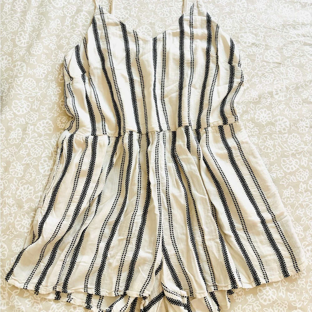 LOFT Black and White Striped Romper